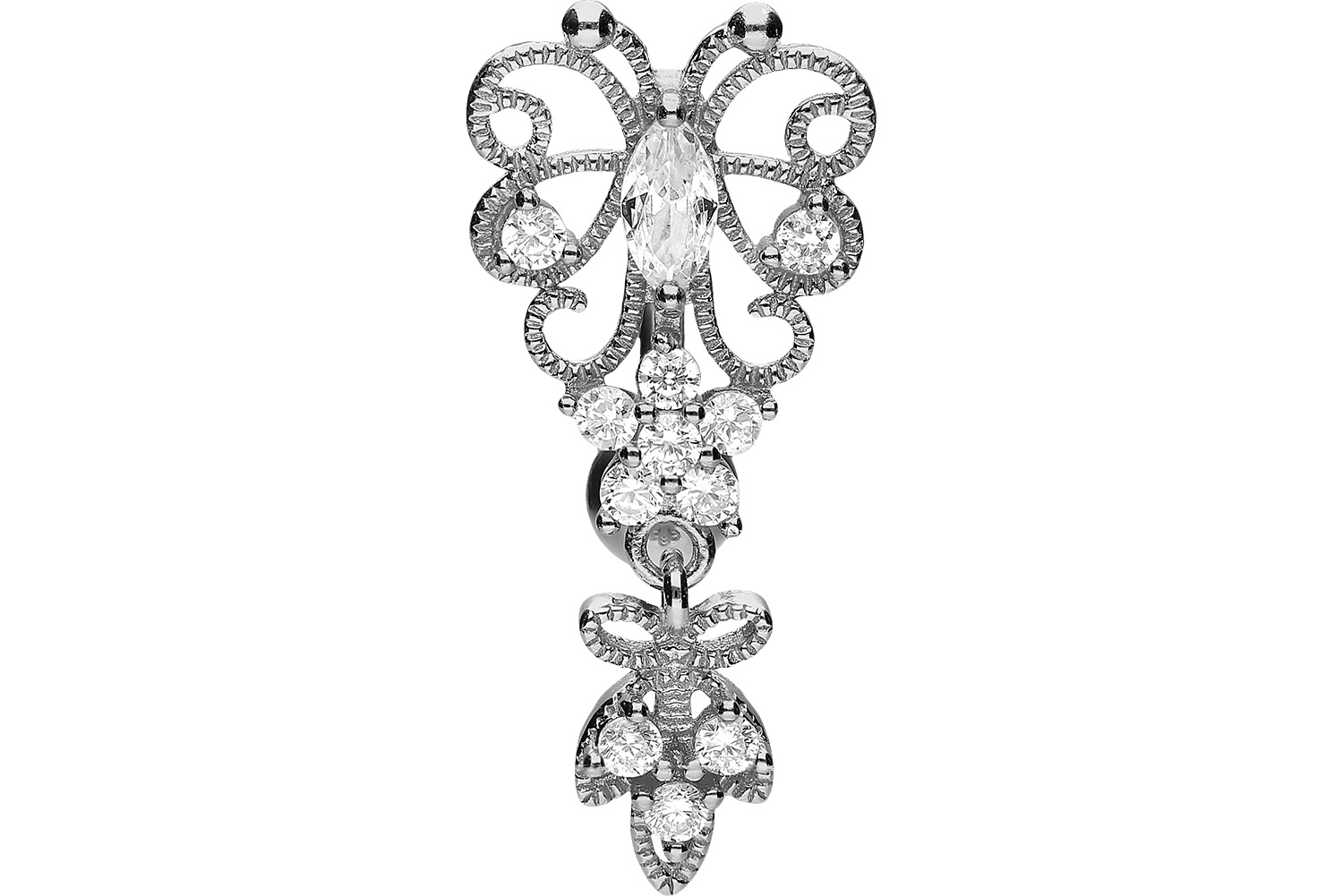 Titan Bananabell Piercing mit 925er Silber-Design SCHMETTERLING + ANHÄNGER